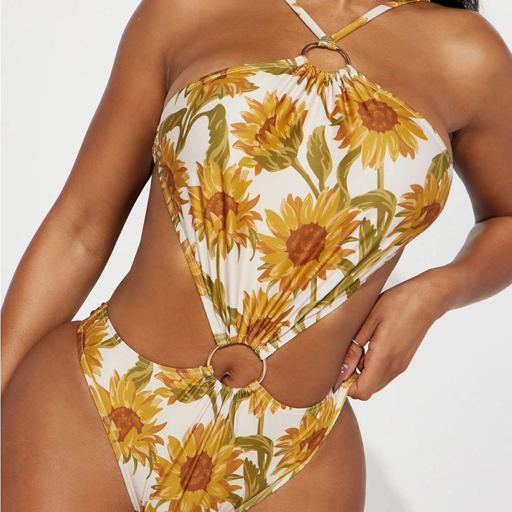 Sunflower Print Cutout Swimsuit
